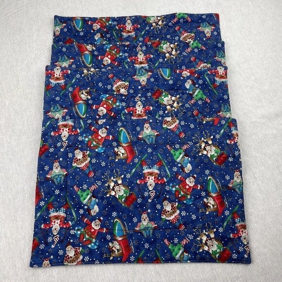Hamdmade Christmas Placemats Funny Santa set 4  17 x 12" - Picture 1 of 5